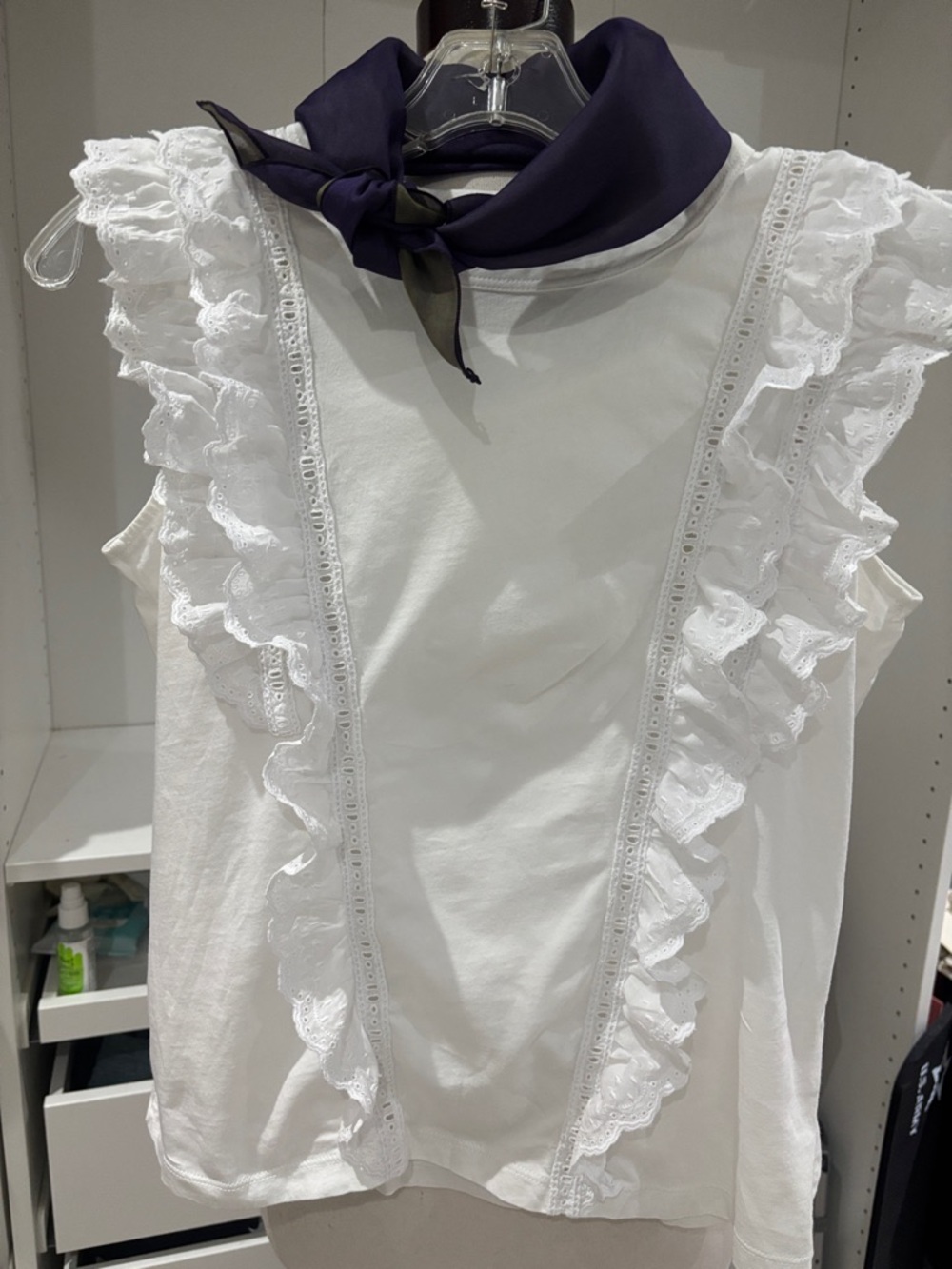 Veronica Beard White Ruffle Eyelet Shell - Picture 2 of 9